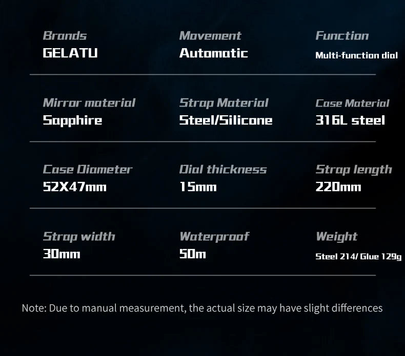 GELATU 6013 Herren-Luxus-Hohl-Automatik-Mechanik-Originaluhr, neues Skelett, wasserdicht, multifunktionale Marken-Herrenuhr