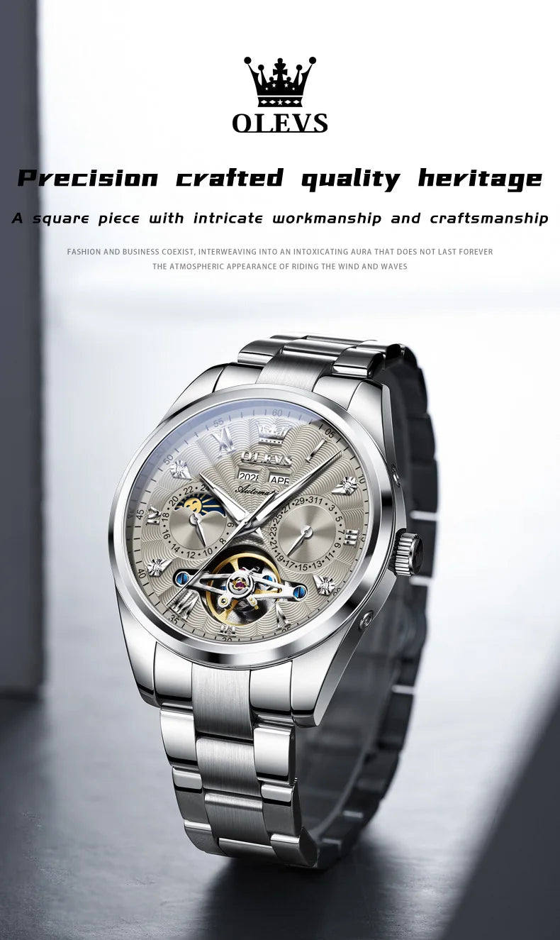 OLEVS 7028 Herrenuhren, Top-Luxusmarke, automatische mechanische Business-Armbanduhr, wasserdicht, Chronograph, Luxusuhr für Herren