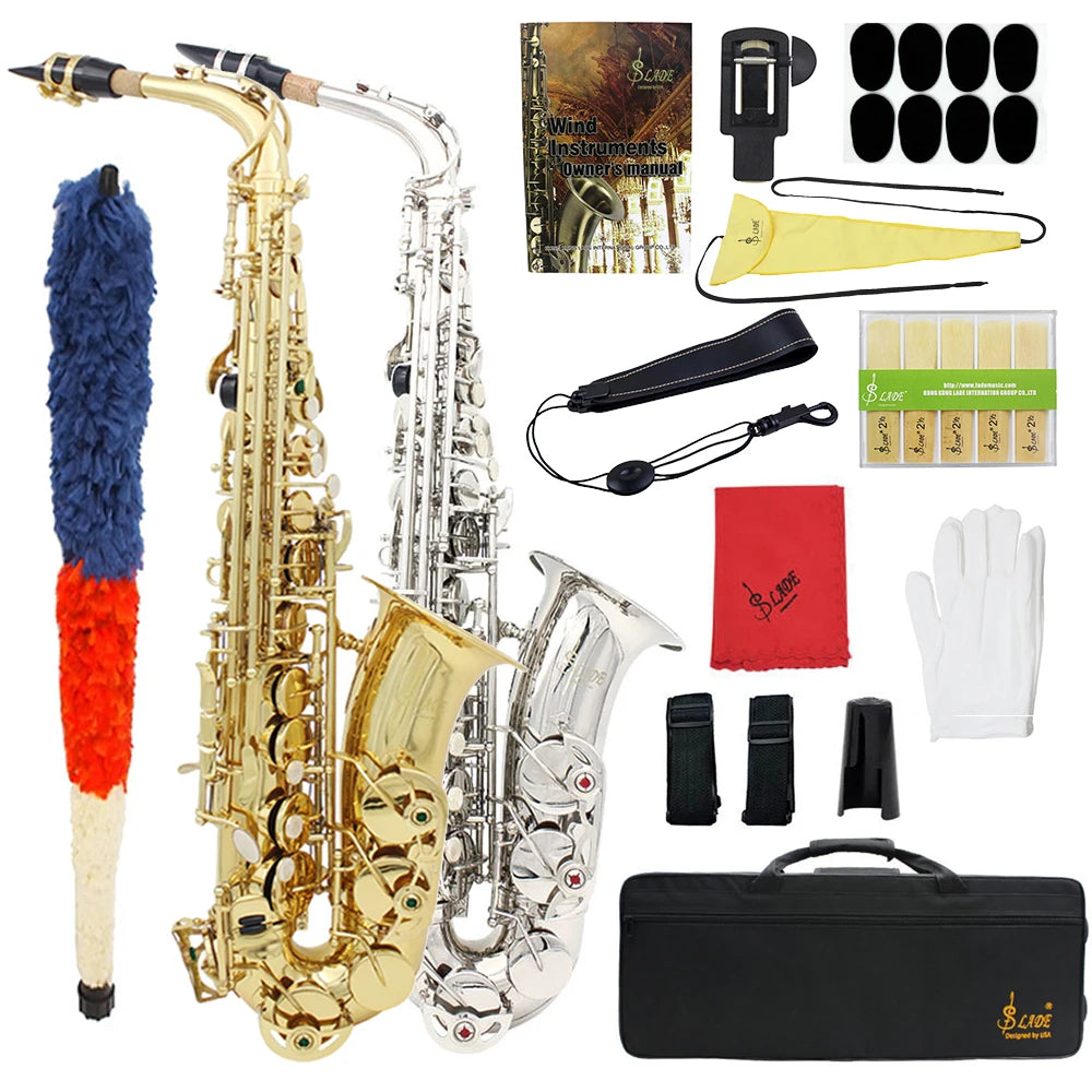 SLADE Eb Altsaxophon, weiße Muscheln, Tasten, Messingkörper, Altsaxophon-Set, Koffer, professionelles Saxophon-Zubehör, Holzblasinstrumente