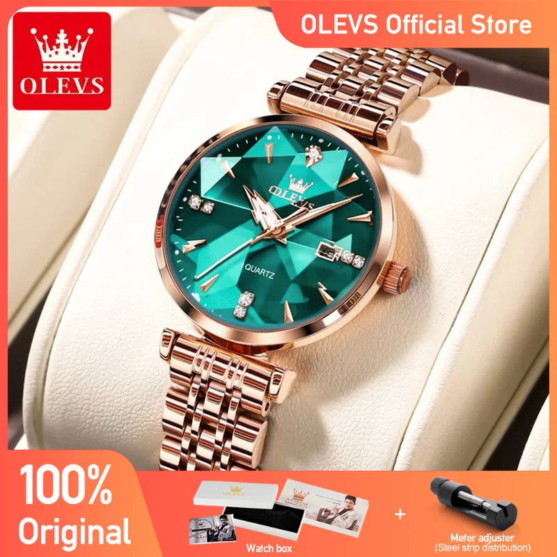 Olevs Damen uhr Mode Luxus Quarzuhren wasserdichte Edelstahl Zirkon Skala Uhr für Frauen Chronograph Datum