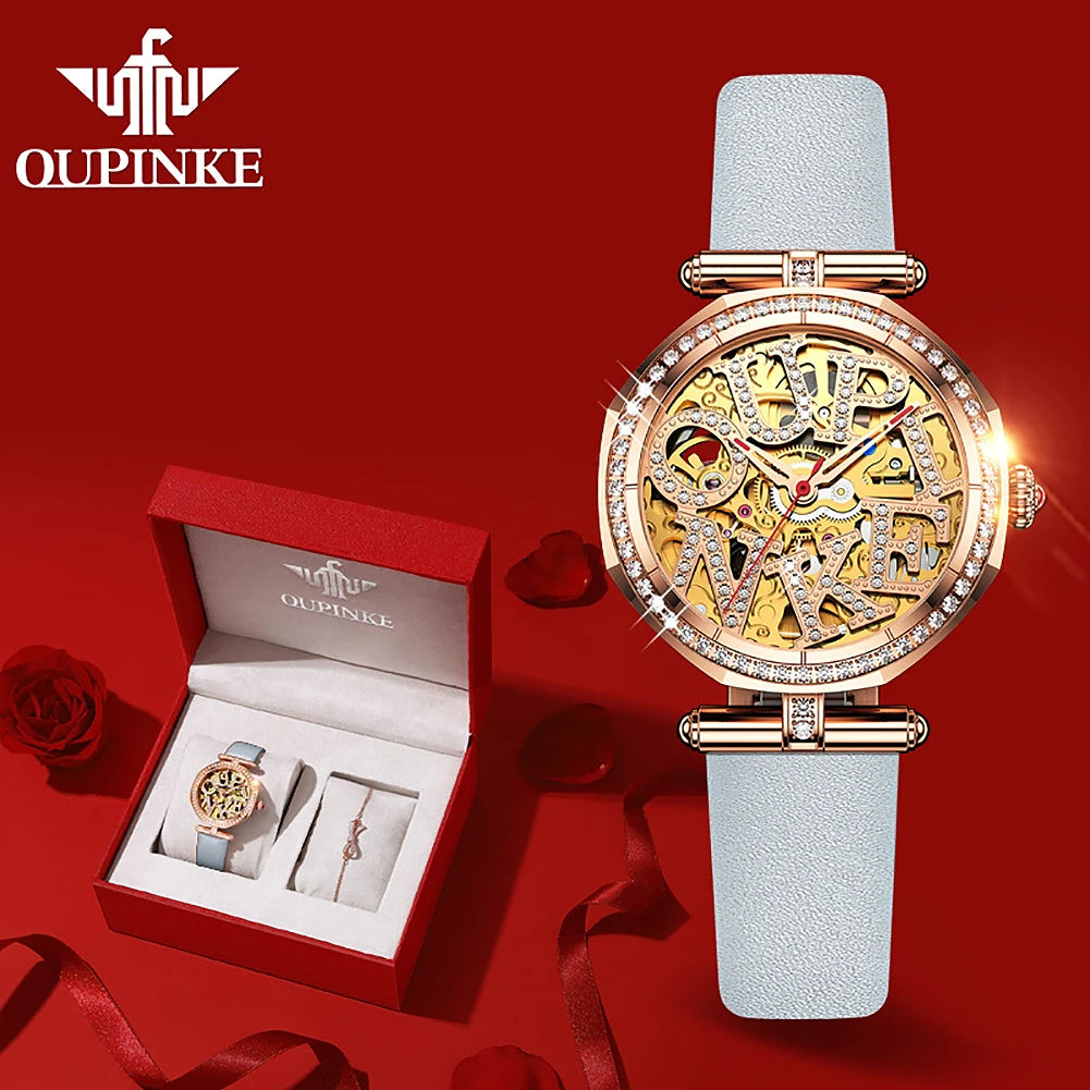 OUPINKE 3175 Frauen Uhr Original Automatische Mechanische Uhr Luxus Marke Wasserdichte Uhr Elegante Geschenk Box Mädchen Diamant Uhr