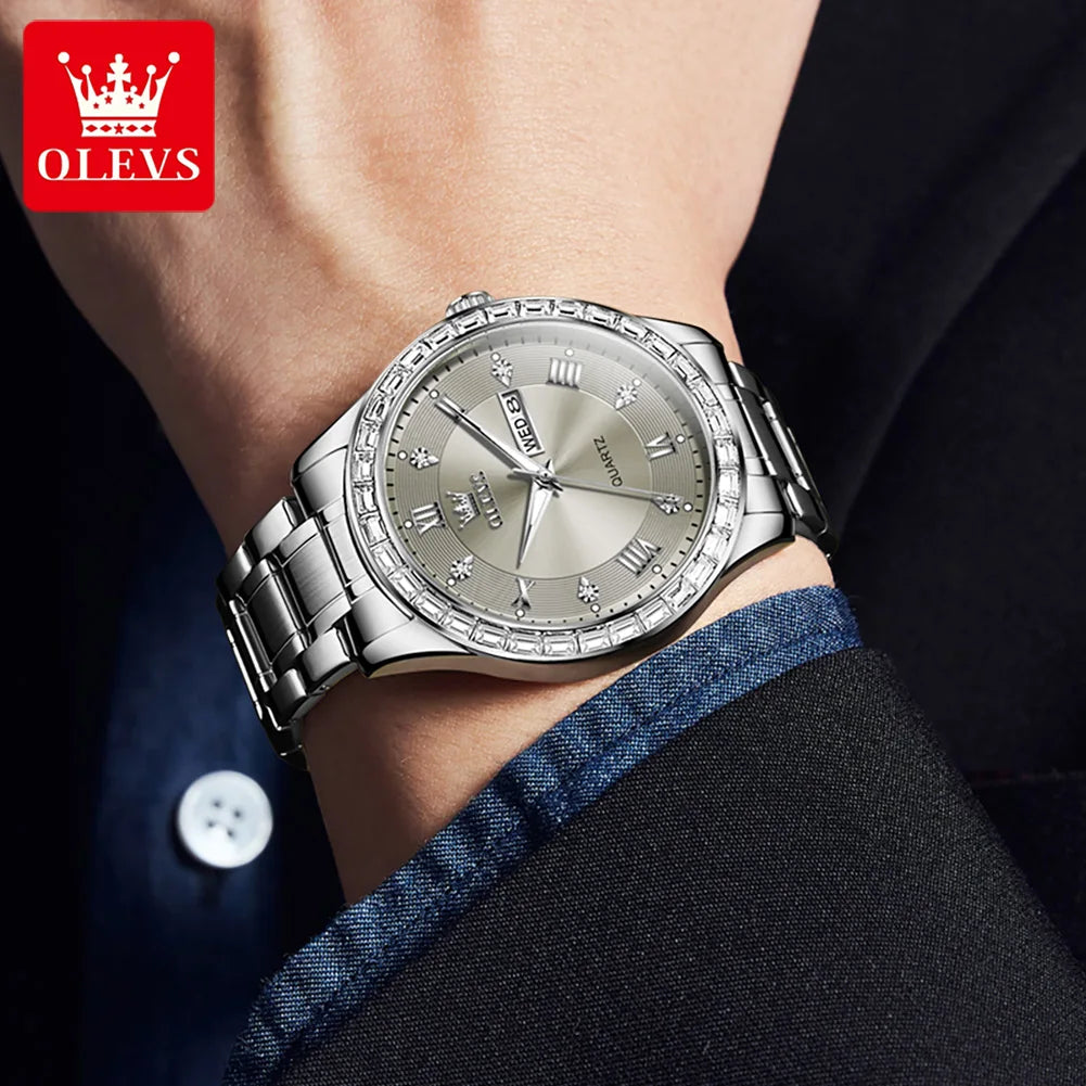 Olevs Herren uhren Top-Marken klassiker Mode Original Quarz Armbanduhr für männliche Zirkon Lünette wasserdichte leuchtende Datum Woche