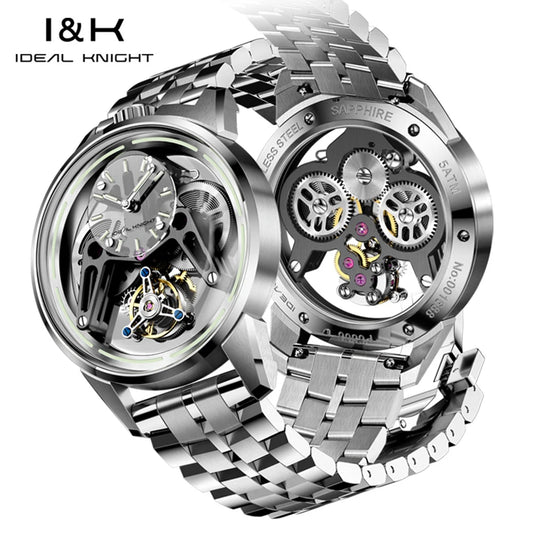 IDEAL KNIGHT 6806 Herrenuhr, luxuriöse, fortschrittliche Tourbillon-Automatik-Mechanische Armbanduhr, 50 m wasserdicht, leuchtende Uhr für reife Männer