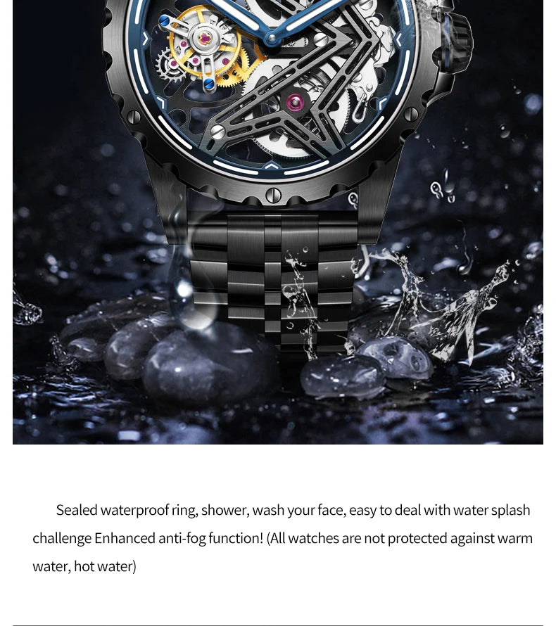 Ideale Ritter 6803 transparente Tourbillon Mann Uhr große Wand Serie Skelett aushöhlen automatische mechanische Armbanduhr für Männer