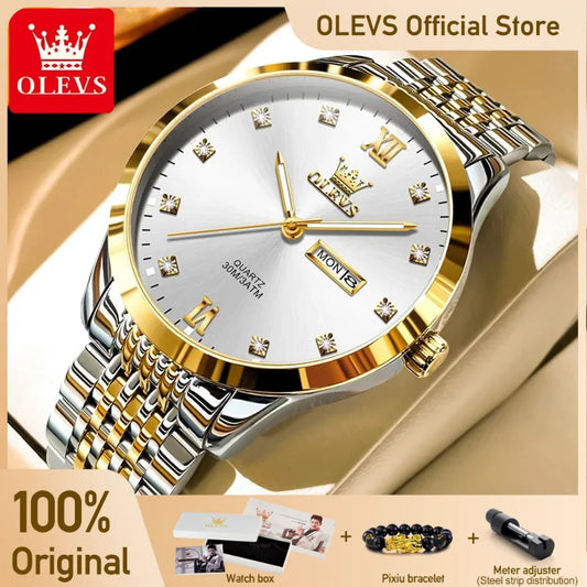 OLEVS 2943 Herrenuhr Original Einfache Marke Quarzuhr Wasserdicht Leucht Dual Kalender Display Reloj Uhr Für Männer Geschenke