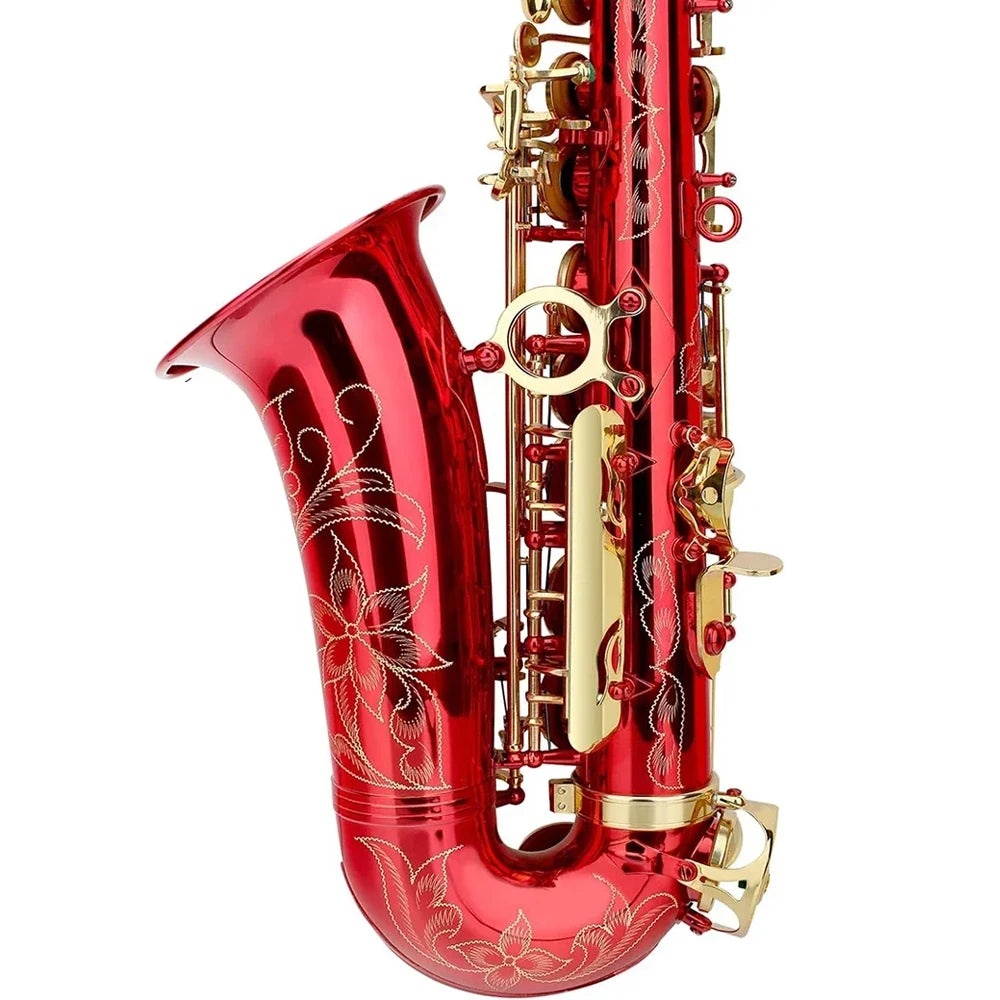 Rotes eb Altsaxophon für Anfänger Erwachsene Messing e Flat Key Typ Saxophon Holz blasinstrument mit Koffer riemen Handschuh teilen