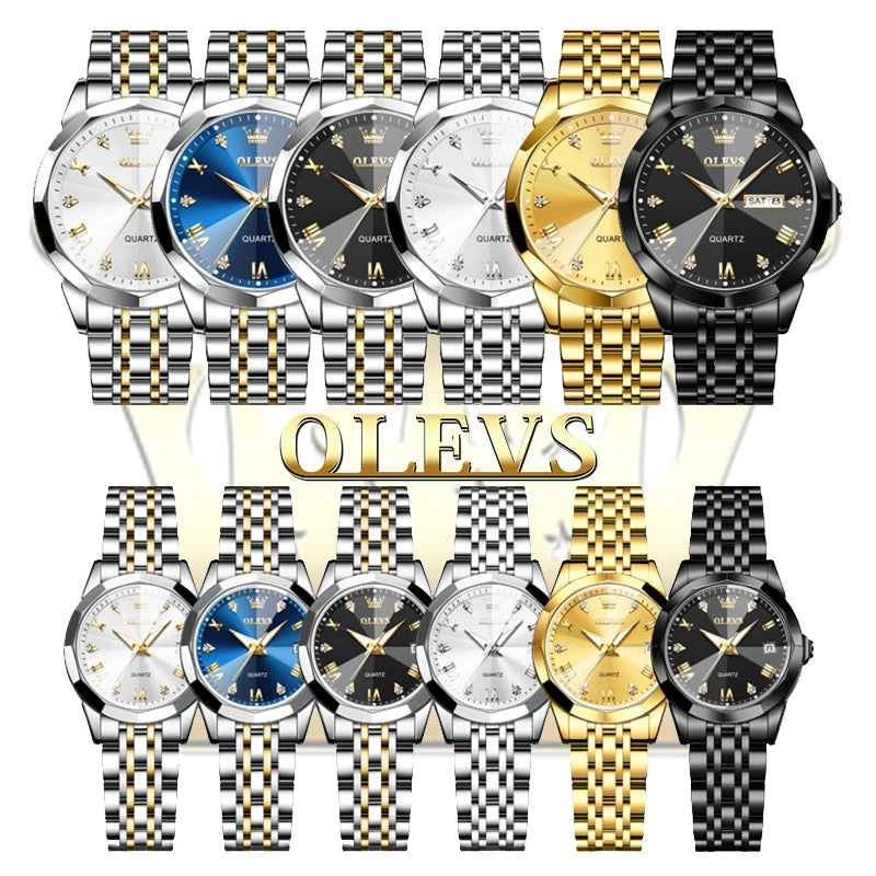 Olevs Paar Uhren Raute Spiegel Luxus Original Quarz Männer und Frauen Armbanduhr wasserdicht leuchtende Datum Woche sein und sie