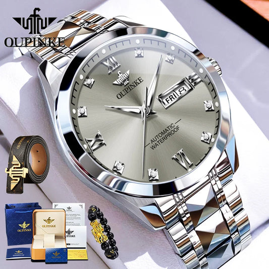 OUPINKE 3262 Men's Watch Luxury Tungsten Steel Waterproof Automatic Mechanical Watch Fashion Brand Calendar Business Men's Watch