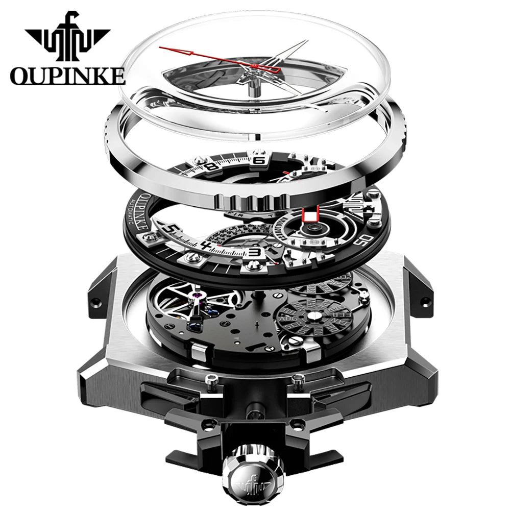 Oupinke Luxus Herren uhr Skelett automatische mechanische Armbanduhr für Männer italienische Designer Kollaboration Herren uhren neu