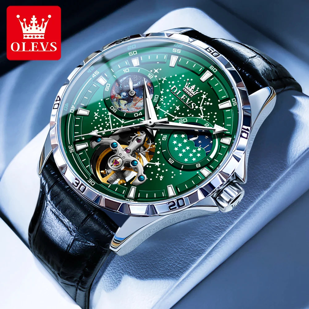 OLEVS Original Marke herren Uhren Wasserdichte Multifunktionale Leuchtende Voll Automatische Mechanische Uhr Mond Phase Sternen Disk