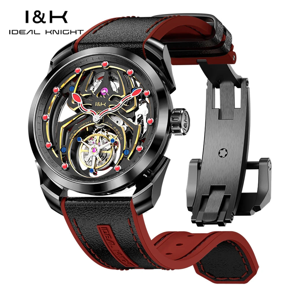 Ideale Ritter hochwertige Tourbillon Uhren für Männer Top-Marke Luxus Original Skelett Schwungrad automatische mechanische Herren uhr