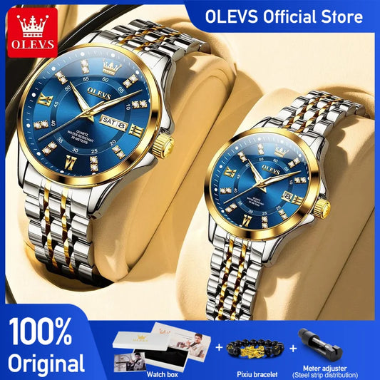 Olevs paar uhren einfache luxus mode original armbanduhr exquisite wasserdichte leuchtende automatische reloj hombre