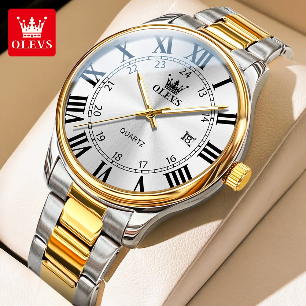 Olevs Herren uhren römische Skala einfache Mode Uhr für Mann wasserdichte Edelstahl leuchtende Datum Original Quarz Armbanduhr