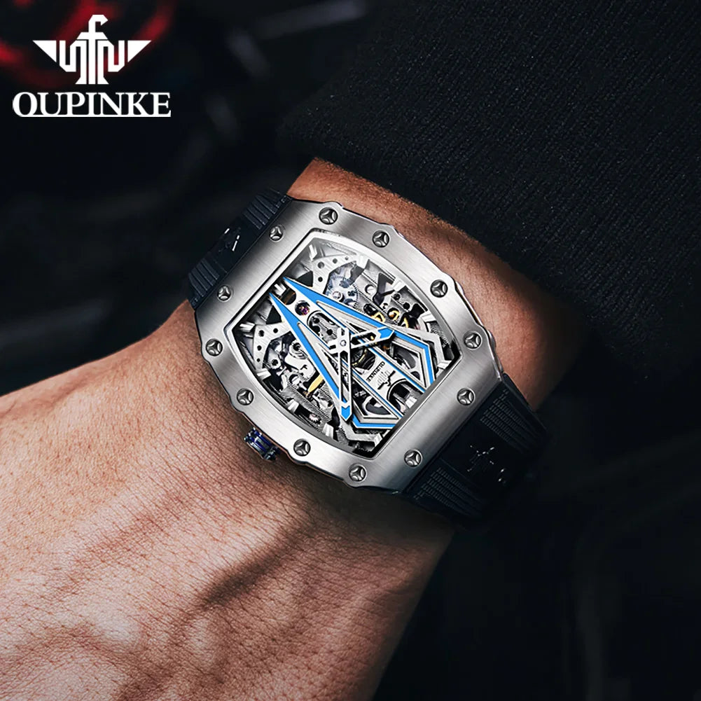 OUPINKE 3179 Men's Watch Luxury Brand Automatic Mechanical Watch Silicone Strap Sapphire Mirror Waterproof Skeleton Men's Watch