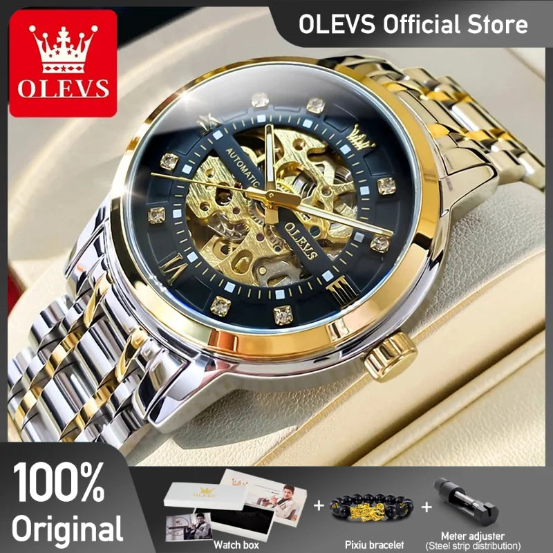 OLEVS 9901 Herrenuhren Original Mode Luxus Aushöhlung Mechanische Armbanduhr Wasserdicht Leuchtende Automatikuhr Für Mann