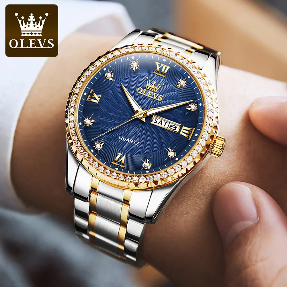 OLEVS herren Uhren Shiny Diamant Gewinde Zifferblatt Original Quarz Armbanduhr für Mann Wasserdicht Leucht Reloj Datum Woche Trend