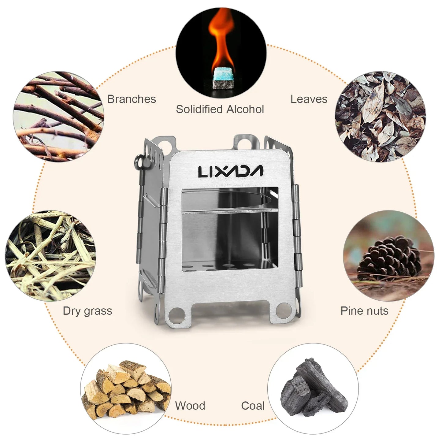 Lixada Camping Titanium Stove Lightweight Folding Wood Burning Stove Portable Outdoor Pocket Stove for Backpacking Cooking