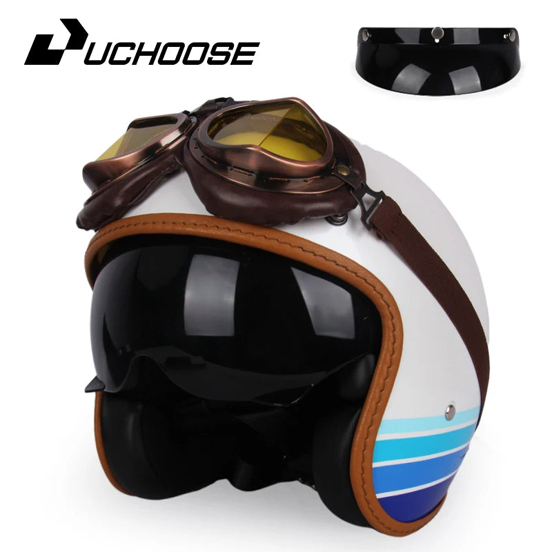 Uchoose 3/4 Retro Helm - Klassischer Stil für Motorradfahrer