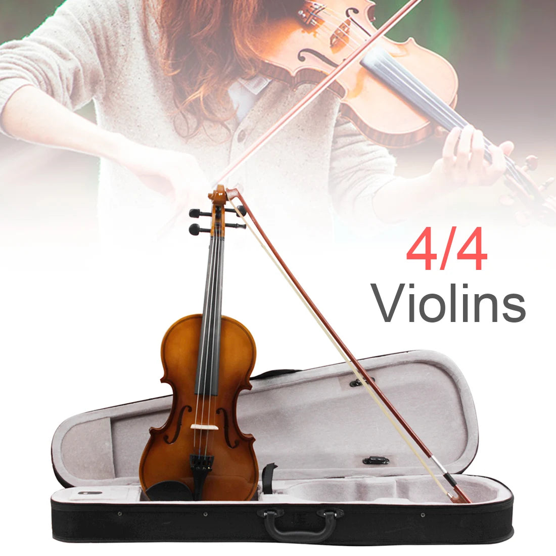 4/4 Akustische Violine im Retro-Stil für Violine, Anfänger mit Bogen / Koffer / Kolophonium