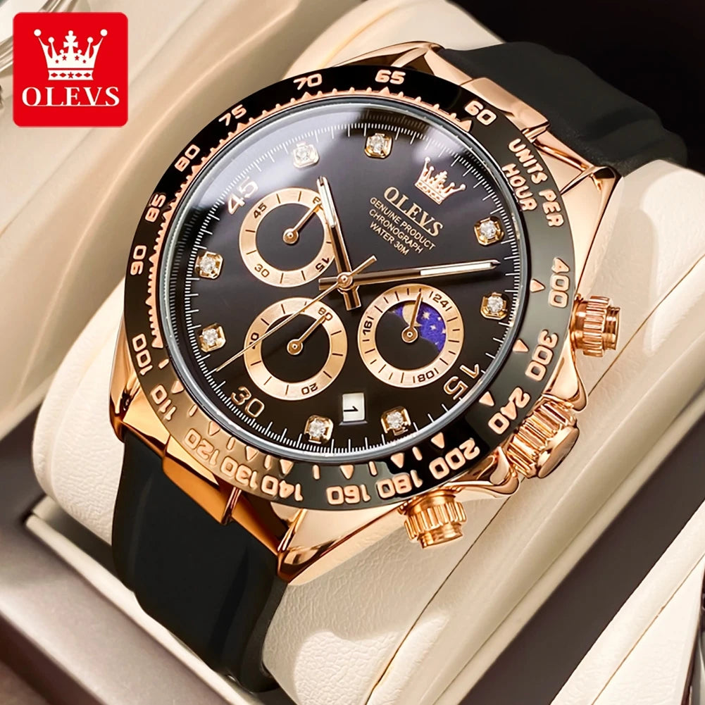 Olevs klassische Herren uhren Quarz werk Chronograph wasserdichte Mondphase Zifferblatt Armbanduhr für Herren reloj hombre Geschenk