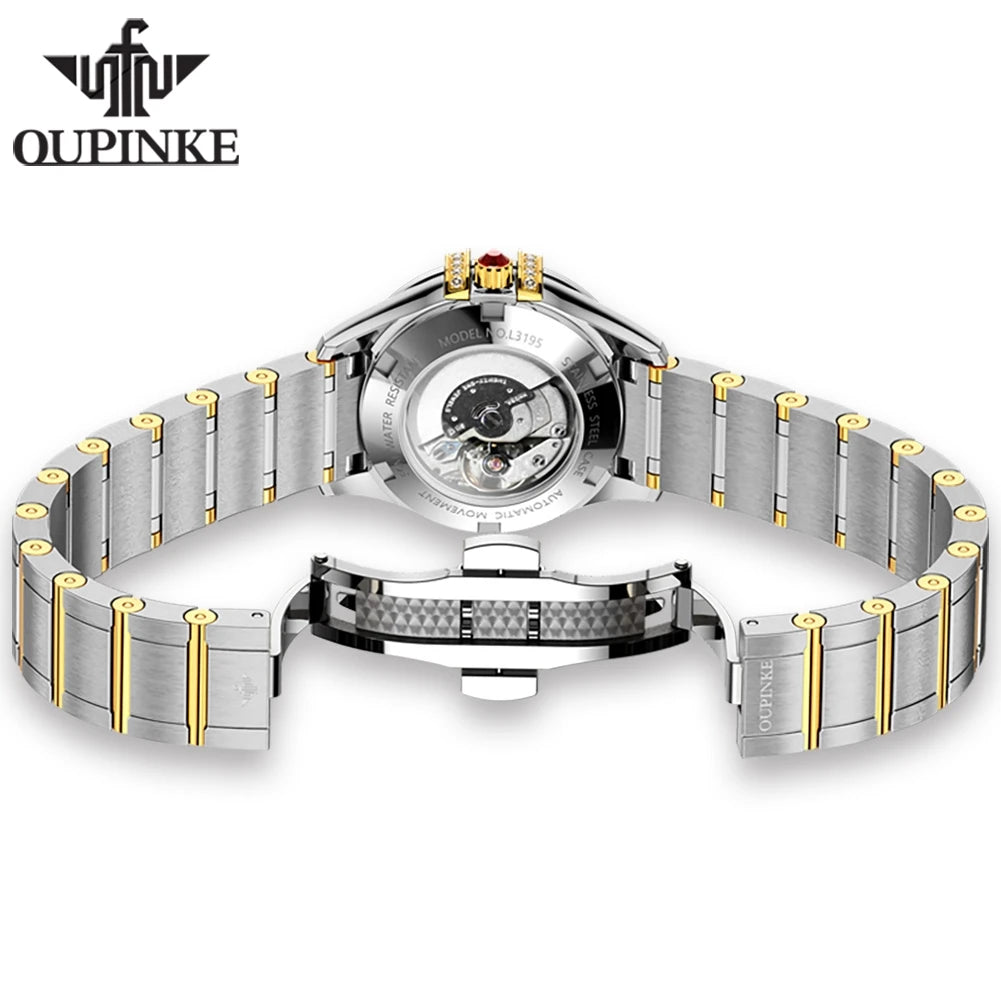 OUPINKE 3195 Diamantuhr für Damen, Edelstahlarmband, Luxusmarke, Originalimport, automatisches Uhrwerk, mechanische Armbanduhr