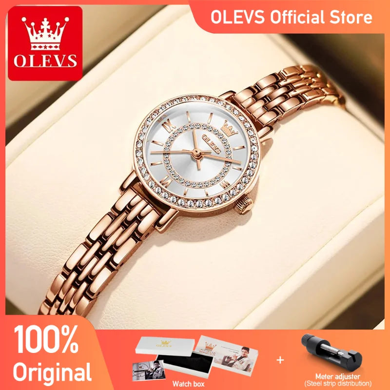 OLEVS Luxus frauen Armbanduhr Wasserdichte Edelstahl Diamant-set Dial Elegante Damen Quarzuhr Armband Halskette Set