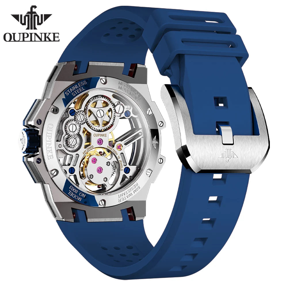 Oupinke Tourbillon voll automatische mechanische Herren uhr Saphir Spiegel Silikon Strp Luxus Top Marke Herren Armbanduhr