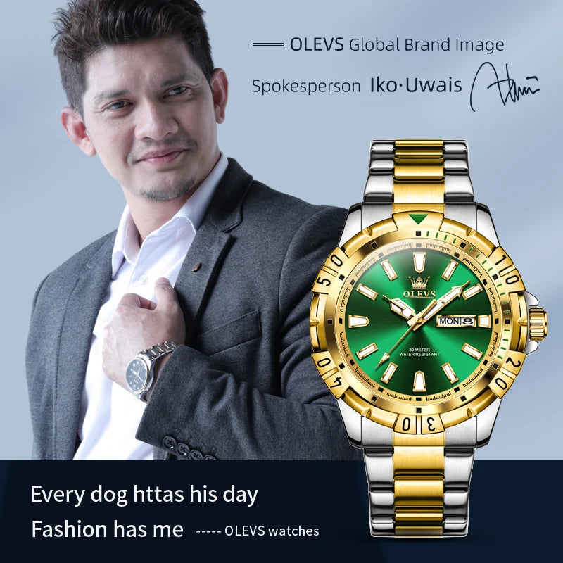 Olevs Herren uhren Taucher Stil klassische Mode Original Quarz Armbanduhr für Mann Datum Woche Anzeige wasserdicht leuchtende Reloj