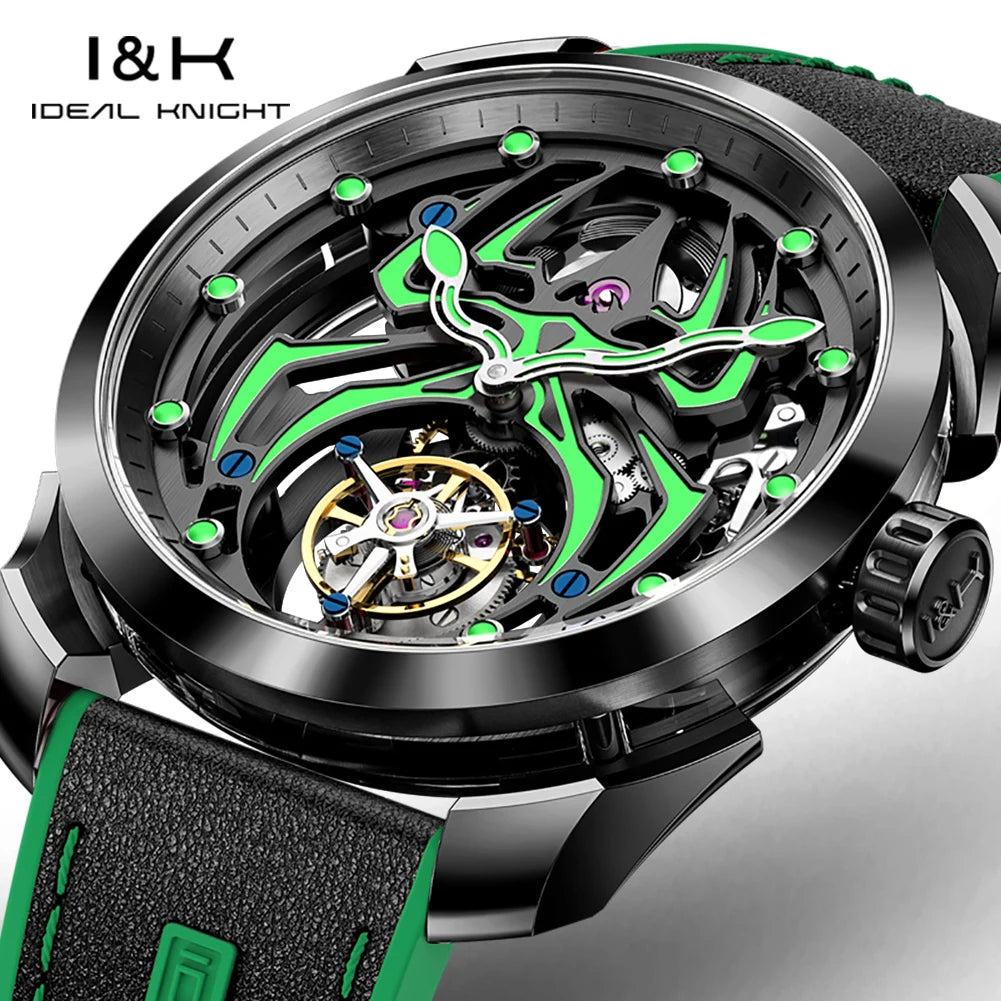 Ideale Ritter Tourbillon Uhren für Männer High-End-Luxusmarke Skelett Schwungrad voll automatische mechanische Herren Armbanduhr