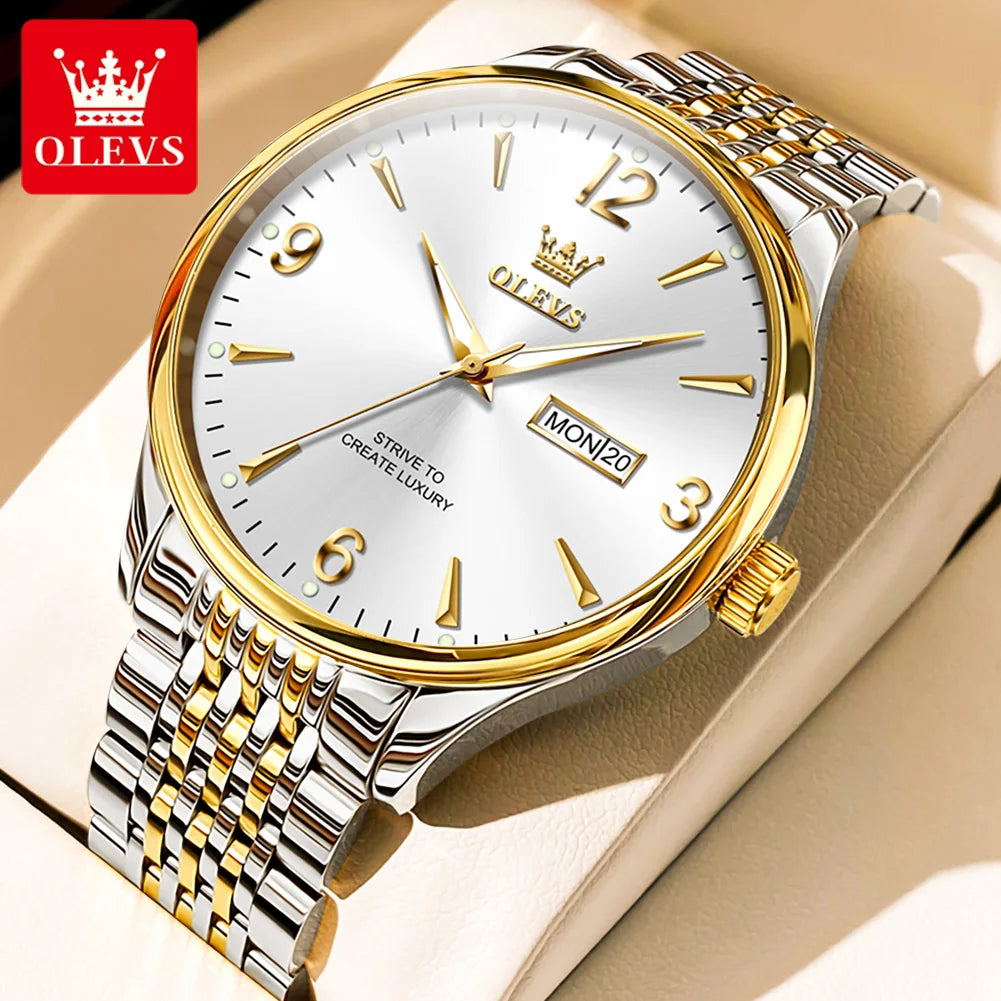 OLEVS 2928 Herrenuhr Original Marke Wasserdicht Leucht Quarz Armbanduhr Dual Kalender Display Uhr Für Männer Freebie Reloj