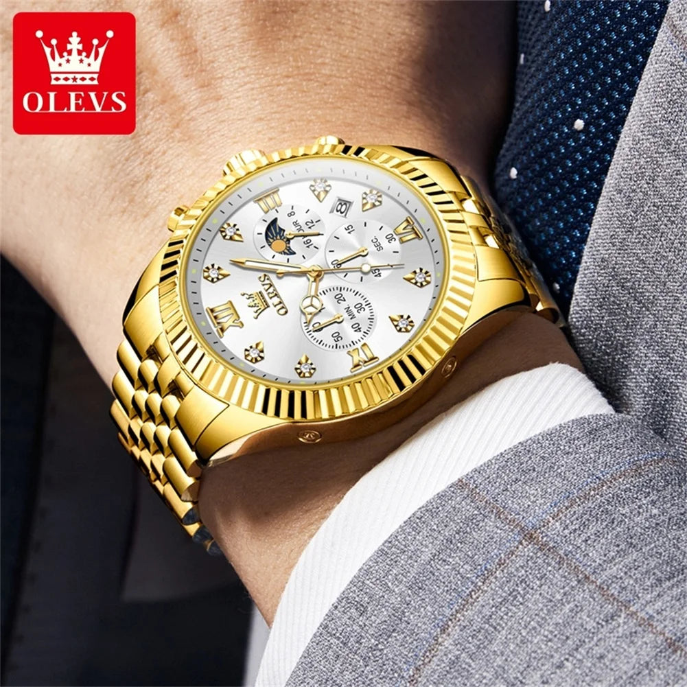 Olevs 2932 High-End-Herren uhr klassische Mondphase wasserdichte Edelstahl-Chronograph enuhr Luxusmarke Quarz Herren uhr