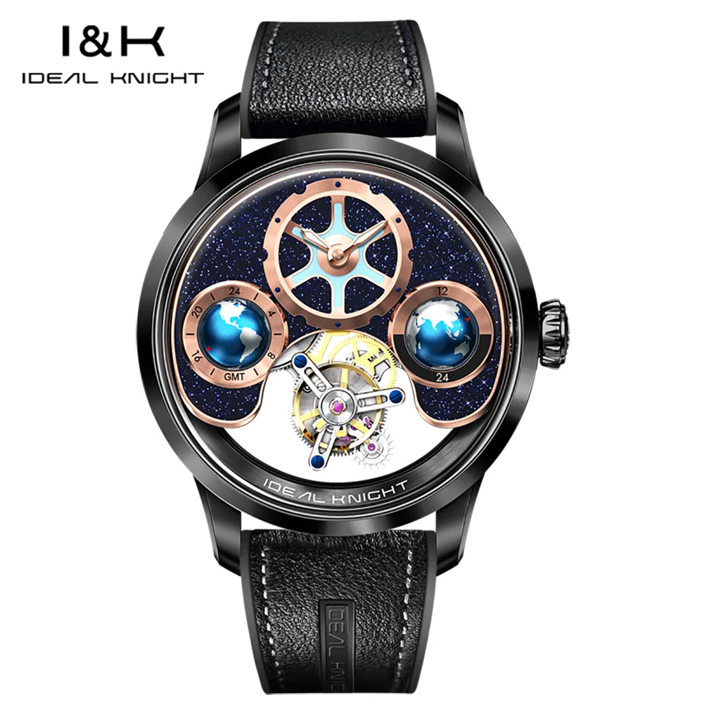 Ideale Ritter 6808 Tourbillon Uhren für Männer Blue Earth Serie High-End-Luxusmarke Skelett automatische mechanische Armbanduhren