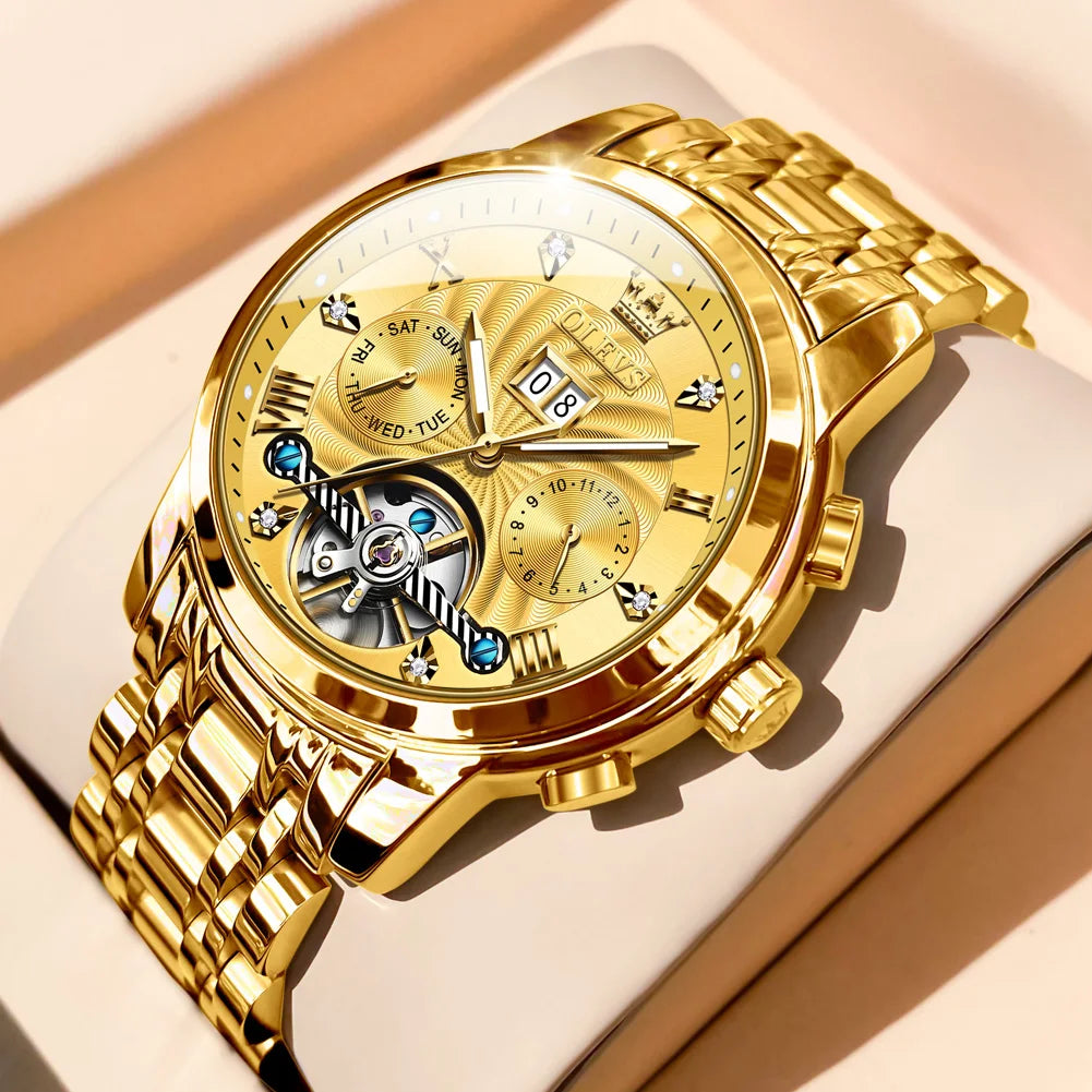 OLEVS Luxus Uhren Für Männer Automatische Uhr Wasserdichte Edelstahl Mechanische Uhren Geschenk Box Leucht Männliche Armbanduhr