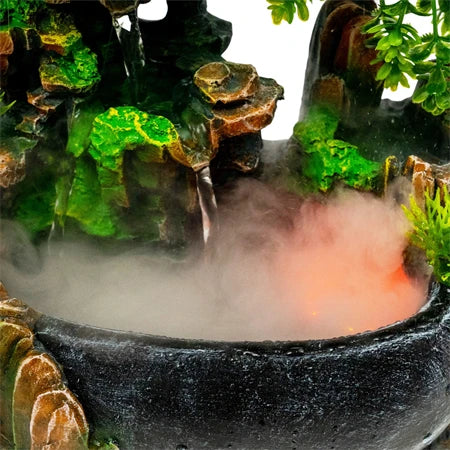 Zerstäubender Steingarten-Wasserbrunnen für den Schreibtisch, chinesischer Fengshui-LED-Lampenwasserfall