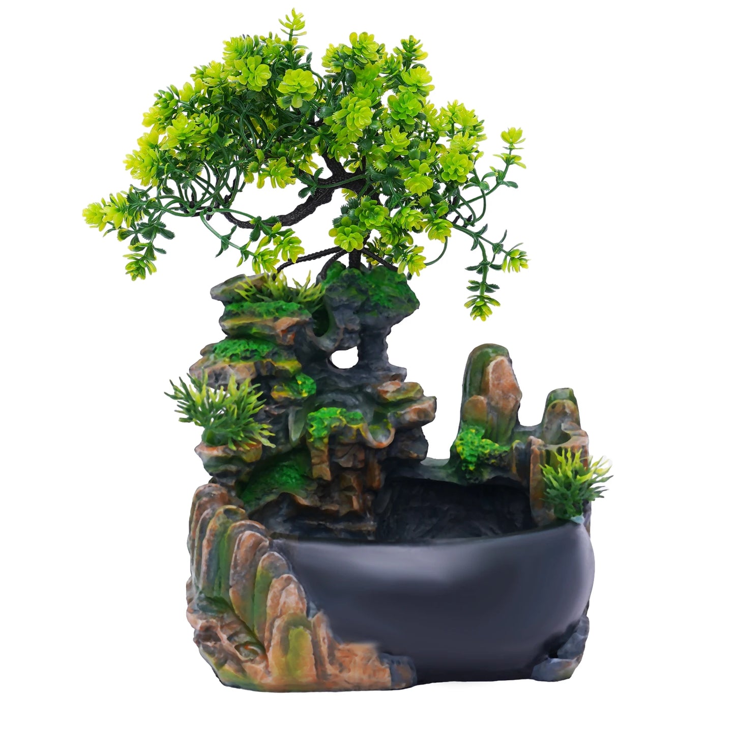 Desktop-Brunnen Ornament Innen harz Steingarten Wasserfall Desktop-Ornament Home-Office-Dekor 220v