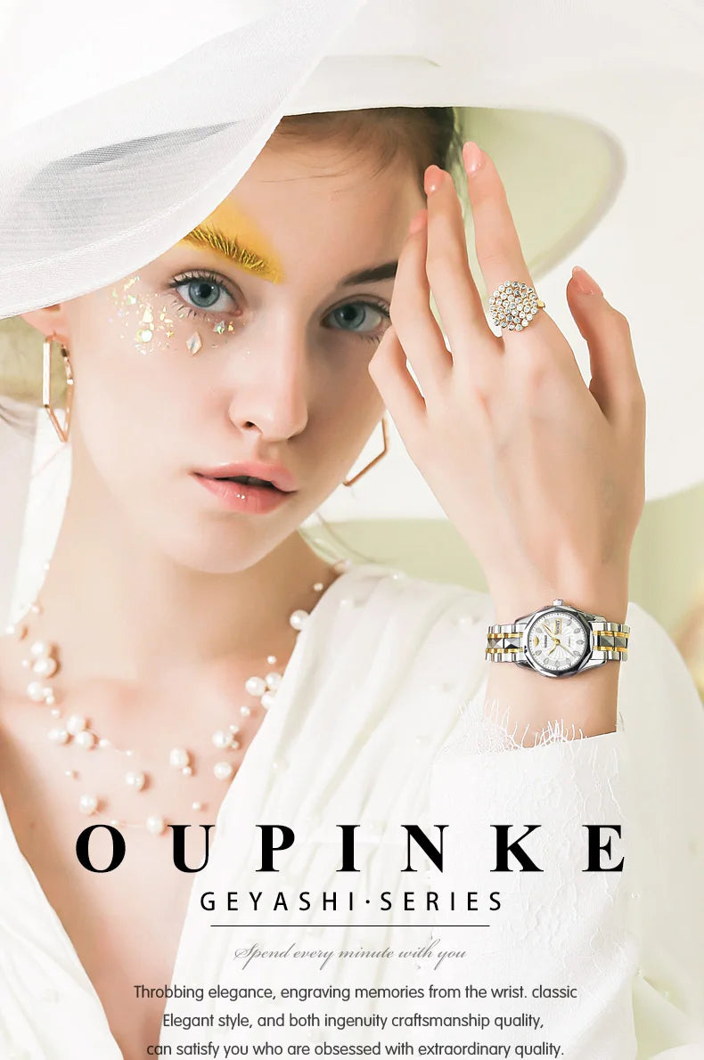 Oupinke Luxus uhren Set für Frauen Original Import Automatik werk mechanische Uhr Top Marke Damen Kleid Armbanduhr