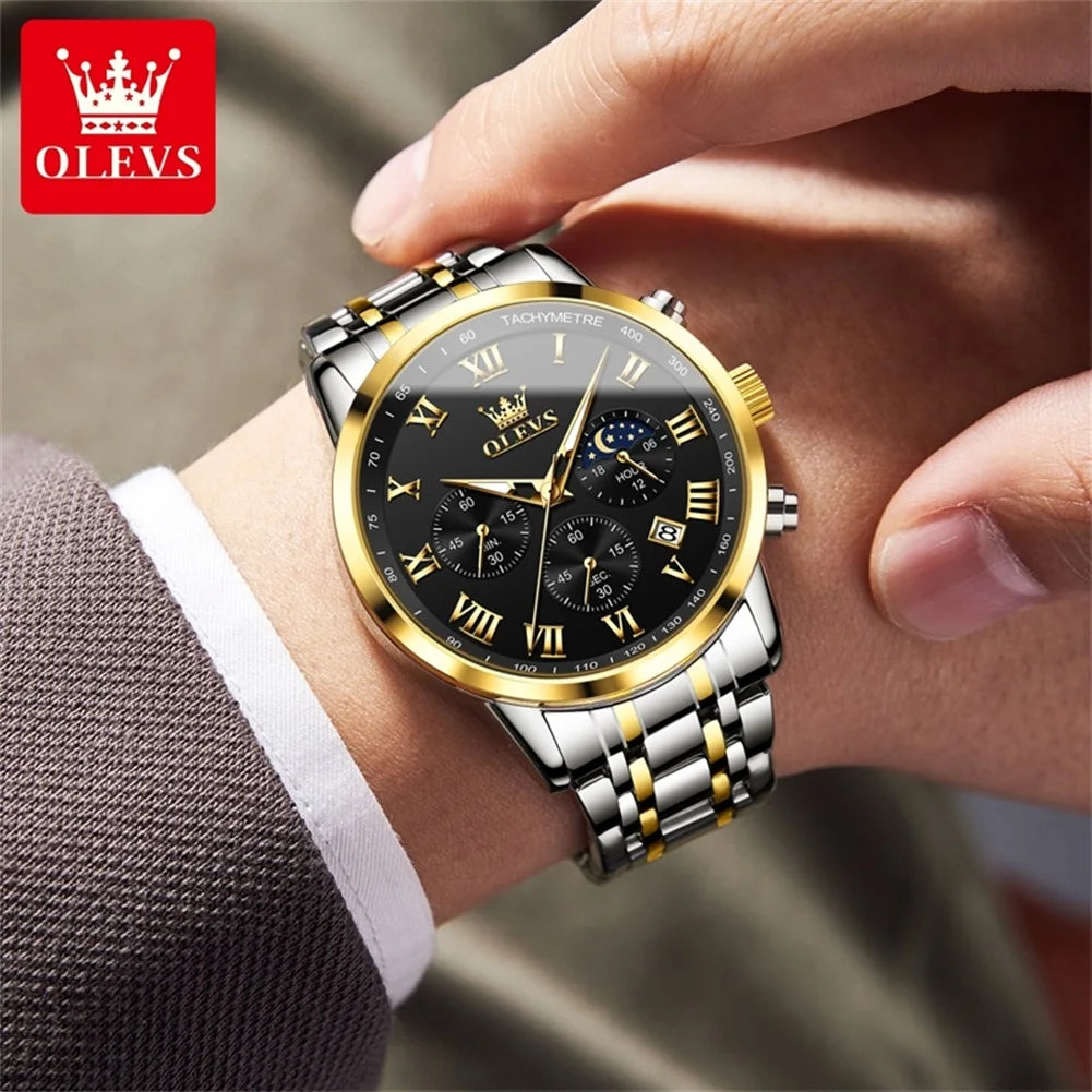 OLEVS 5529 Montre-Armband classique à Quartz für Herren, Chronographe Multifunktion, Phase de Lune Original, 24-Qualität