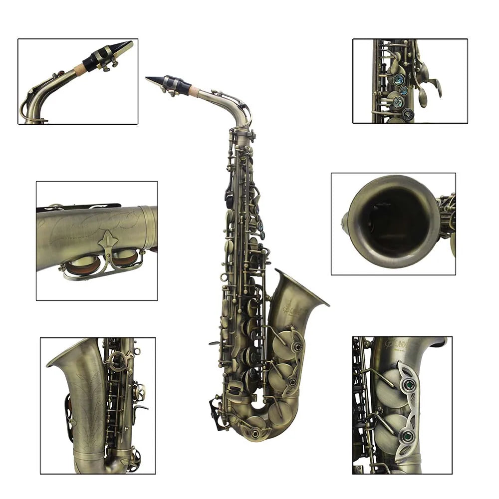 Slade Eb E-Flat Altsaxophon Sax Shell Key Carve Muster Holz blasinstrument mit Rücken gurten Fall andere Schilf Aecessaries