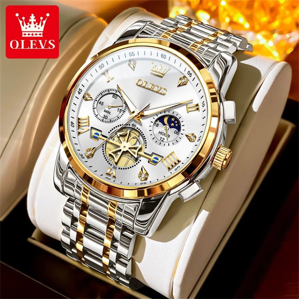 Olevs Uhren für Herren Mode multifunktion ale Chronograph Mondphase 24 Stunden Original Quarz wasserdichte Automatik uhr