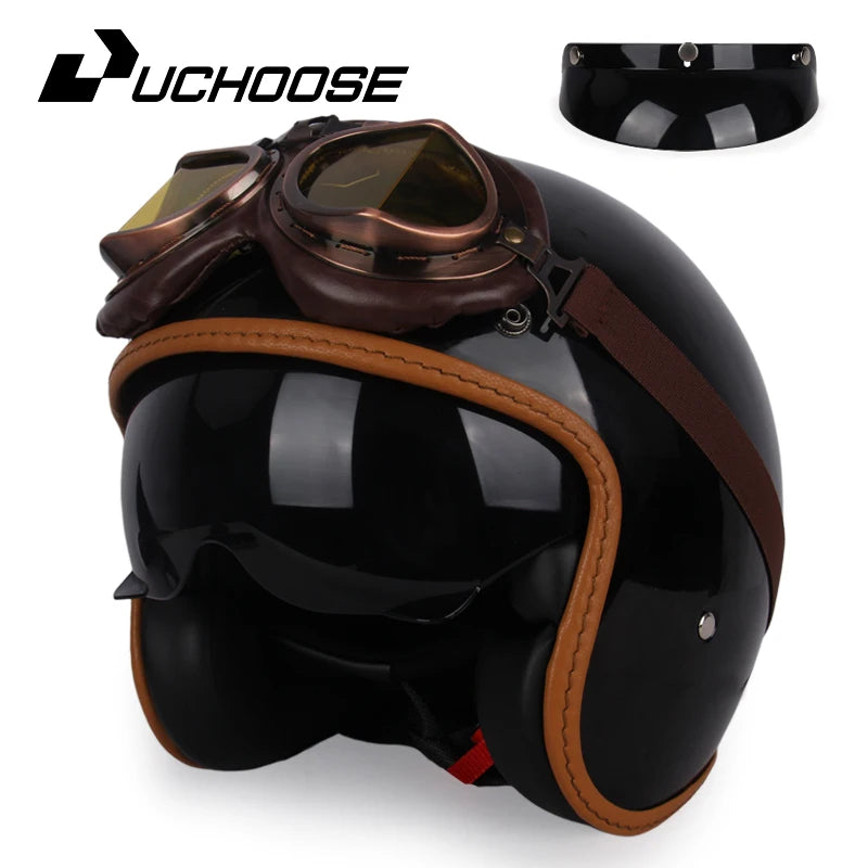 Uchoose 3/4 Retro Helm - Klassischer Stil für Motorradfahrer