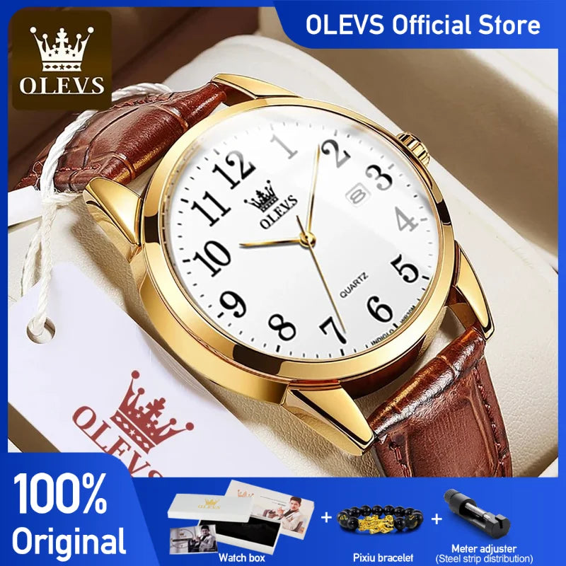 OLEVS Quarzuhr Für Männer 50M Wasserdichte GMT Premium Uhren männer Sport Lederband Männer Wristwtach