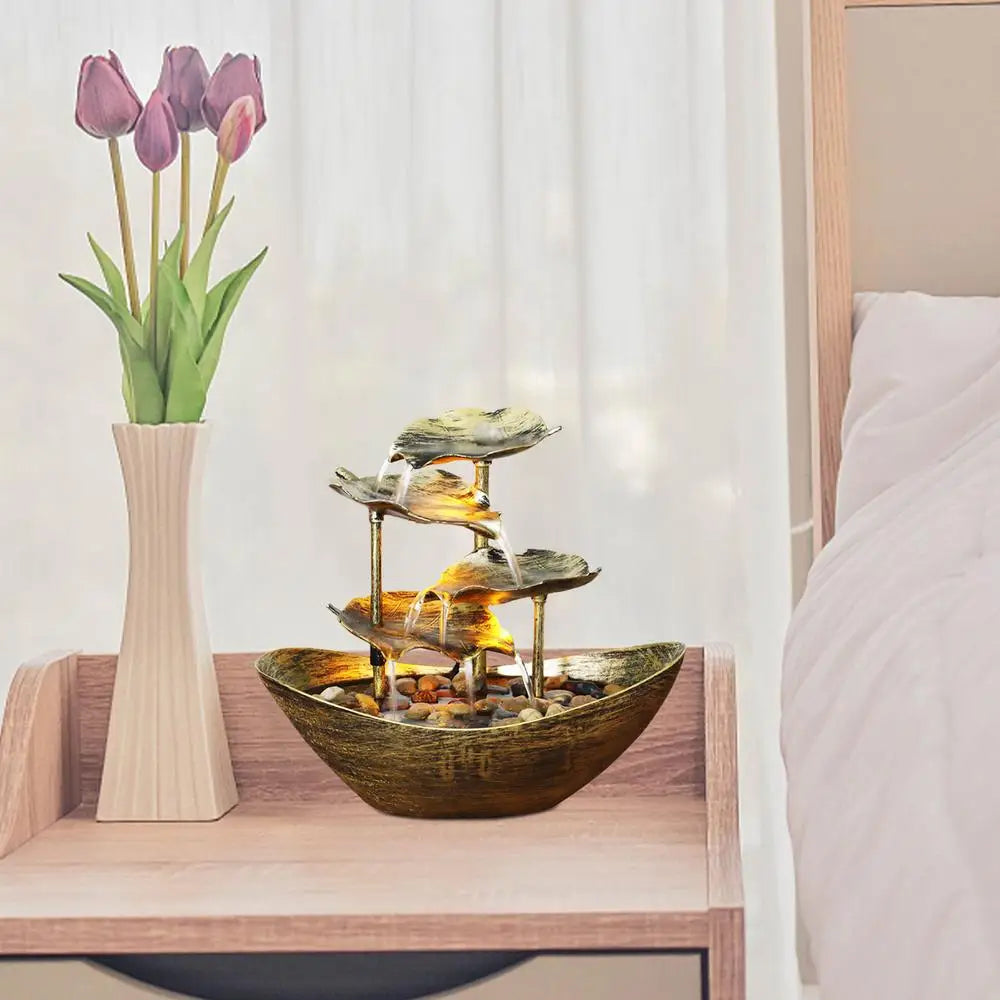 Tisch wasser brunnen 4-stufiges Lotus blatt kleiner Wasserfall brunnen USB-Schreibtisch brunnen automatische Pumpe mit Netzschalter Wohnkultur