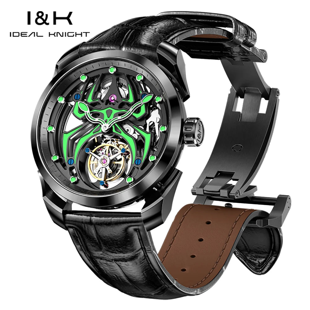 Ideale Ritter Tourbillon Uhren für Männer High-End-Luxusmarke Skelett Schwungrad voll automatische mechanische Herren Armbanduhr