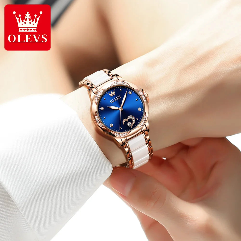 Neue Mode OLEVS Luxus Marke Frauen Mechanische Uhr Keramik Armband Automatische Mechanische Uhren für Frauen Geschenk für Frauen