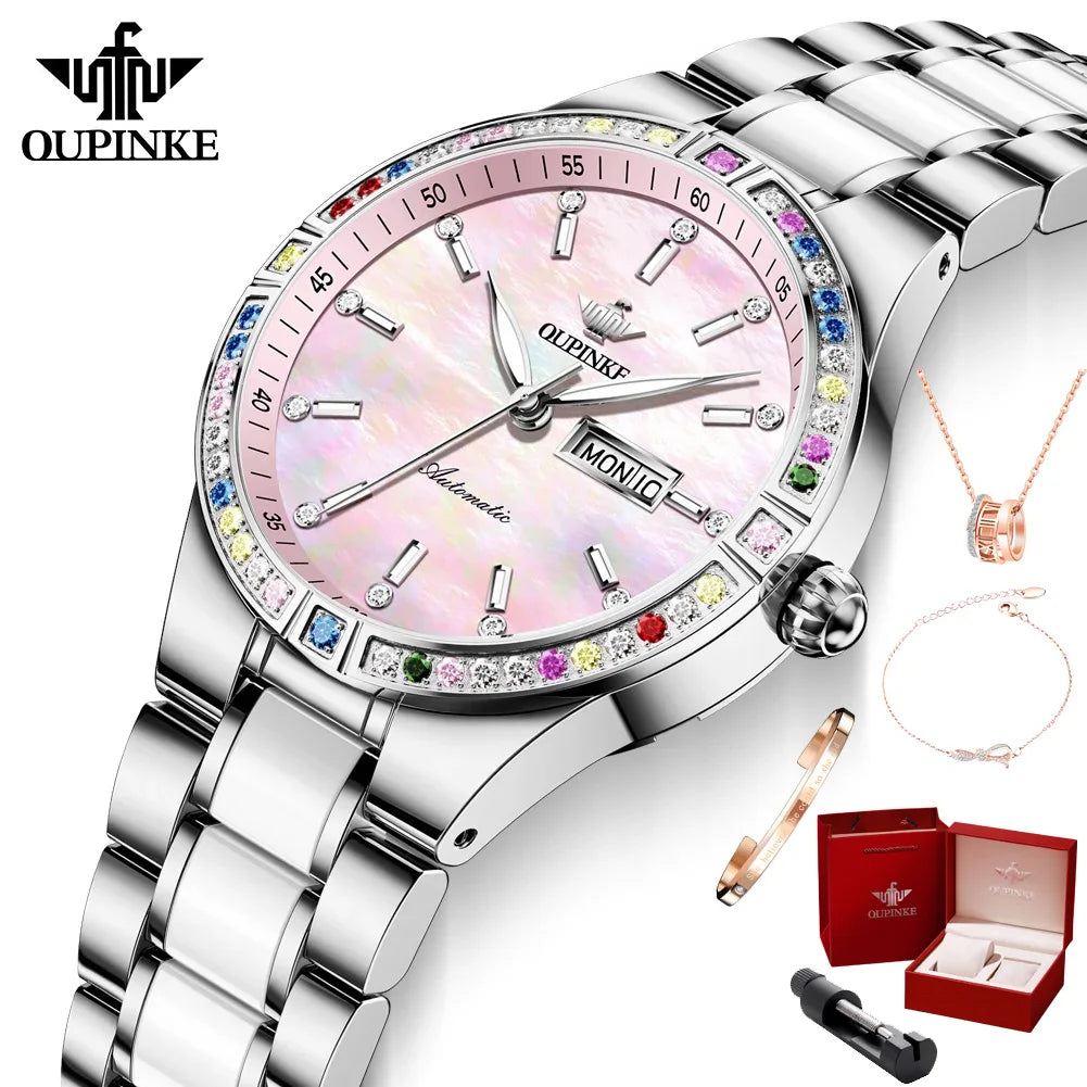 Oupinke 3283 original Frauen uhr High-End Luxus Diamant Lünette Automatik uhr für Frauen elegante mechanische Armbanduhr 2024 neu