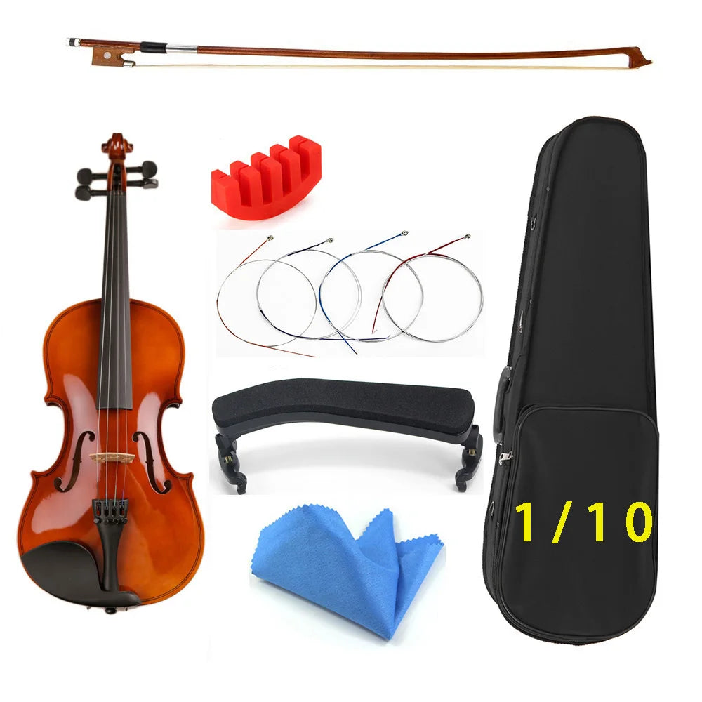 Geschenk für Weihnachten 1/8 1/16 1/10 Größe mit Koffer Bogensaiten Schulterstütze Bass Holz Violine für Kinder Studenten Kinder Violine