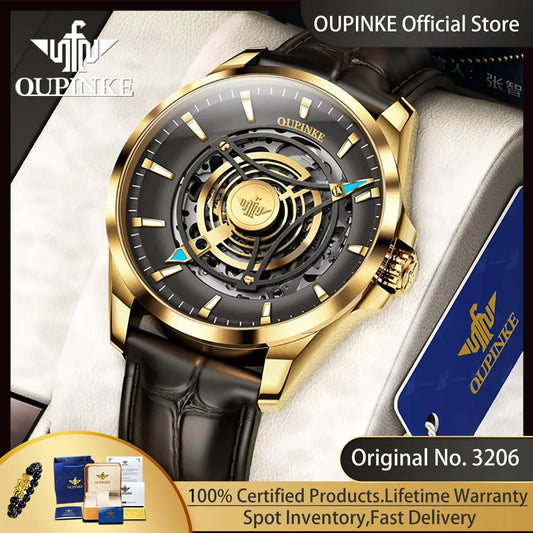 Oupinke 3206 automatische mechanische Uhr für Männer hohl 40mm Zifferblatt Original Handuhr synthetischen Saphir Spiegel Mann Uhren