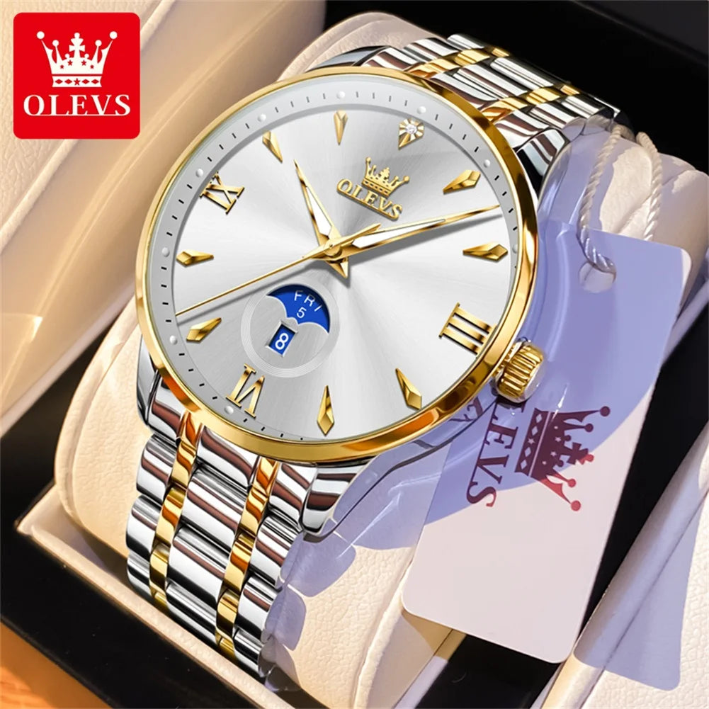 OLEVS 3646 Herrenuhr Original Business Simply Quarz Großes Zifferblatt Wasserdicht Leuchtende Reloj Dual Kalender Display Uhr Für Mann