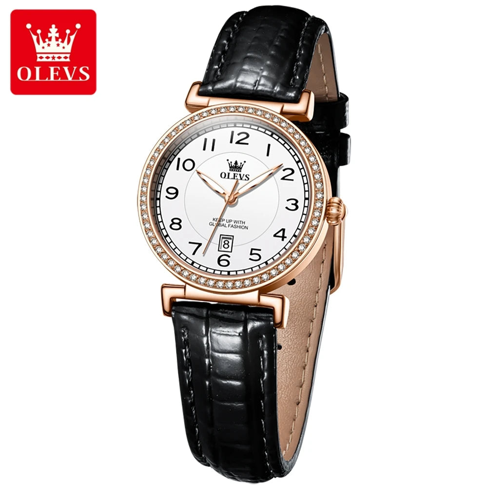 Olevs Damen uhren elegante Mode kleine Ballon Zifferblatt Origina Quarzuhr für Damen bequeme Leder armband Datum leuchtend