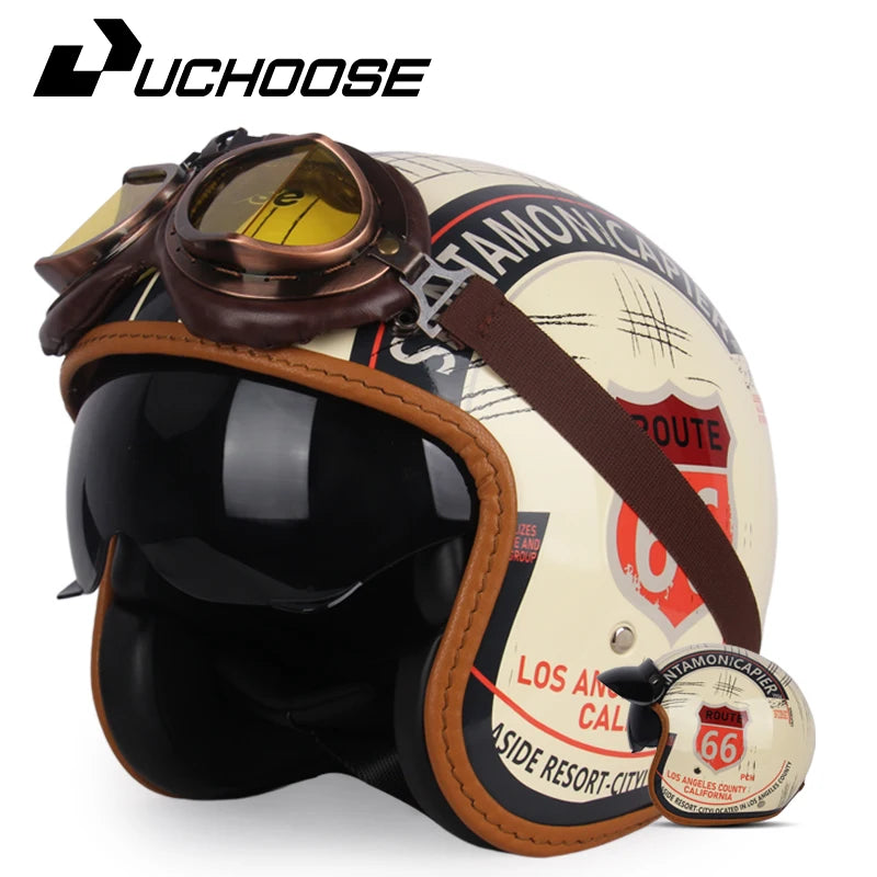 Uchoose 3/4 Retro Helm - Klassischer Stil für Motorradfahrer